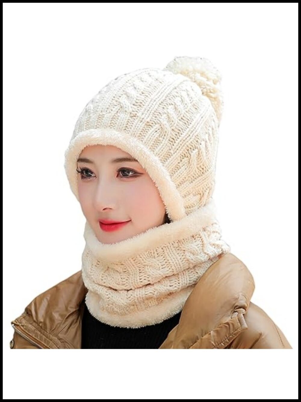Women Winter Knit Beanie Hat One Piece Fleece Lined Balaclava